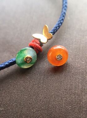 【赏】木易日辰 天然翡翠A货冰芬达橙色平安扣18K金钻石DIY手链