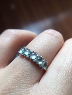 【赏】木易日辰 天然翡翠A货冰晴蓝蛋面18k金钻石排戒 可定制