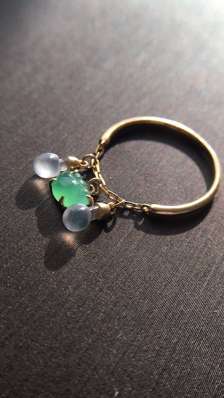 【赏】木易日辰 天然翡翠A货特色18K金链条戒指