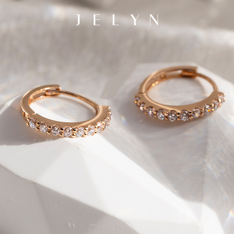 精致闪耀18K金耳圈锆石