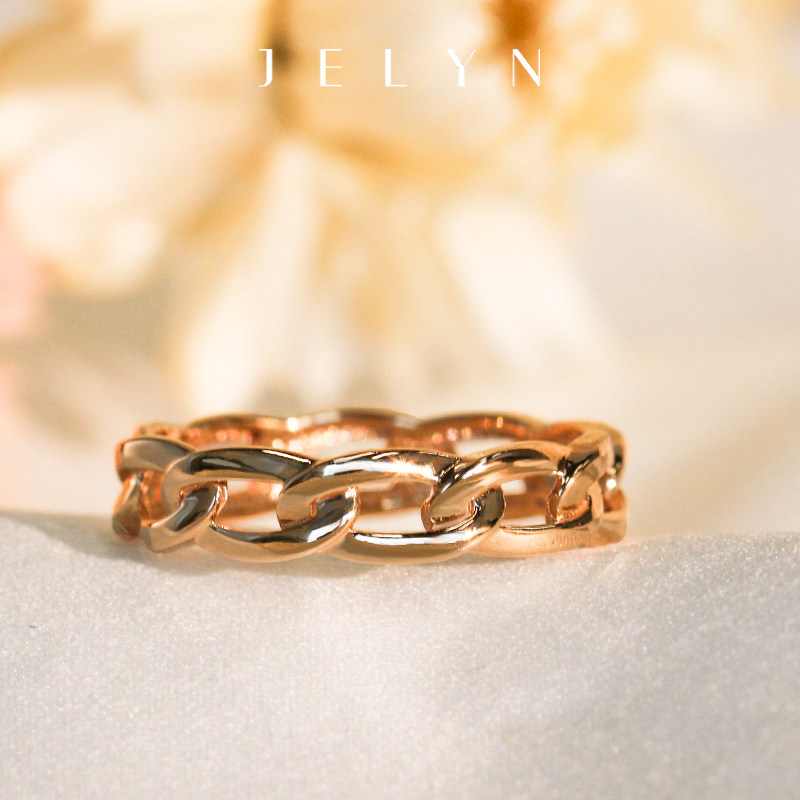 质感个性链条戒指玥景18k黄金750玫瑰金女士网红时尚古巴锁链指环