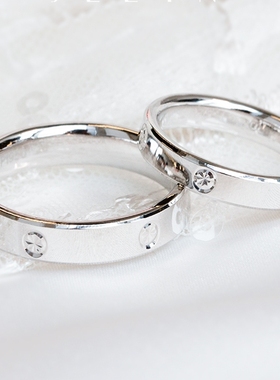 卡钻款车花PT950铂金素光圈经典网红结婚订婚白金戒指环男女对戒