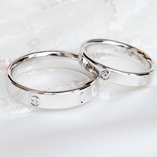 卡钻款 网红结婚订婚白金戒指环男女对戒 车花PT950铂金素光圈经典