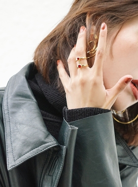 【清仓特价不退换】ESCA STUDIO 骑士s925纯银镀真金红锆石戒指