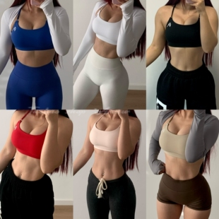 Asuxw 欧美防震高弹速干含胸垫美背交叉瑜伽文胸bra运动健身背心