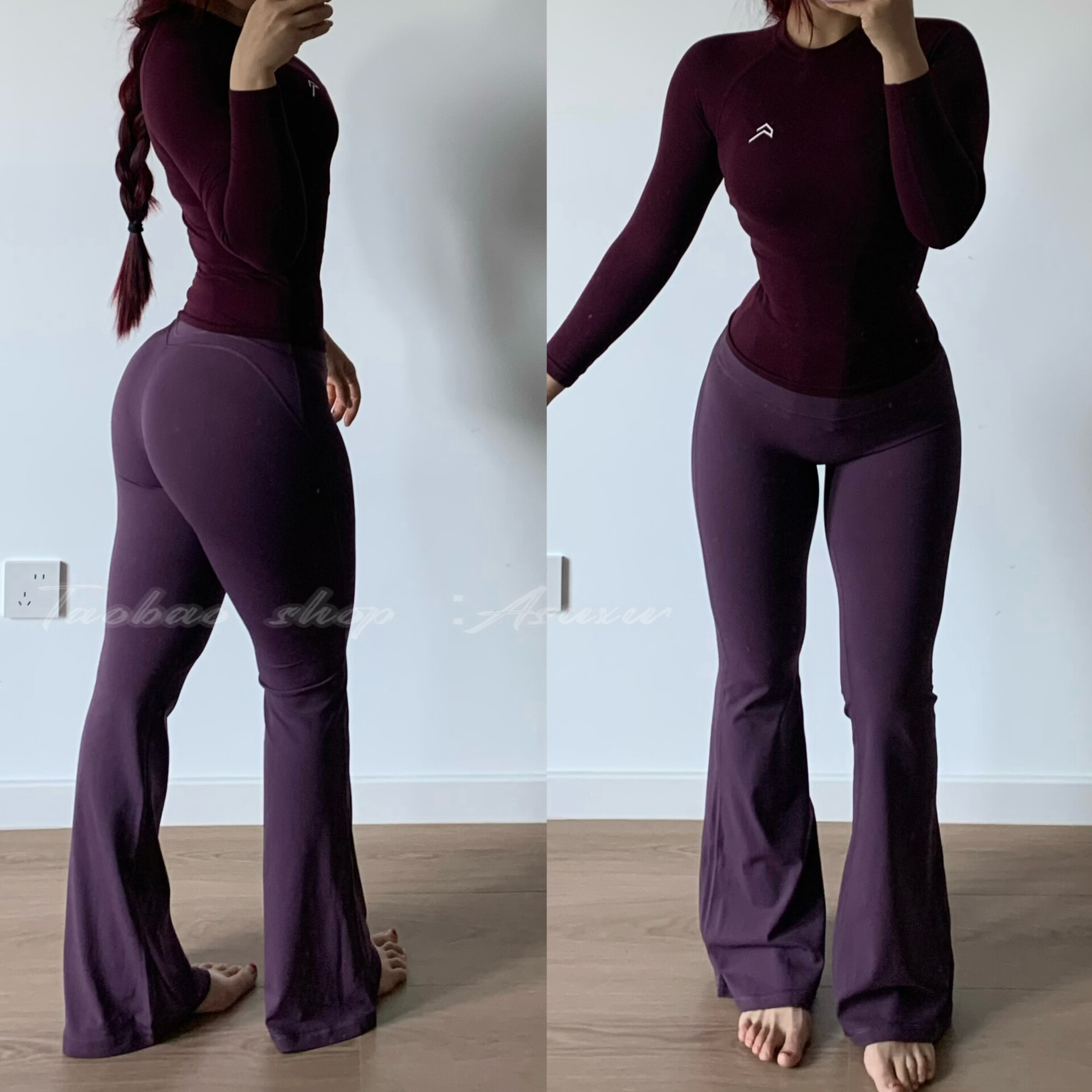 Asuxw裸感微喇蜜桃提臀健身裤女