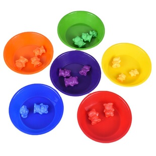 跨境6色圆形分类盘塑料彩色碗早教儿童益智玩具颜色分类收纳盒