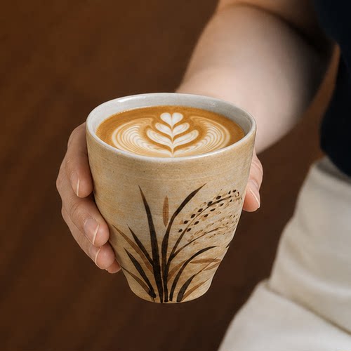 造月home复古陶瓷咖啡杯高颜值手握杯下午茶杯子粗陶拿铁拉花杯YY