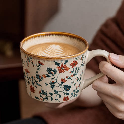 复古绝美咖啡杯陶瓷马克杯水杯女士个人专用杯子高档精致拿铁杯ee