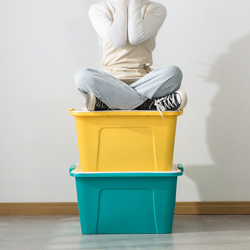 茶花收纳箱家用加厚大容量塑料储物箱带盖滑轮整理箱衣服棉被搬家