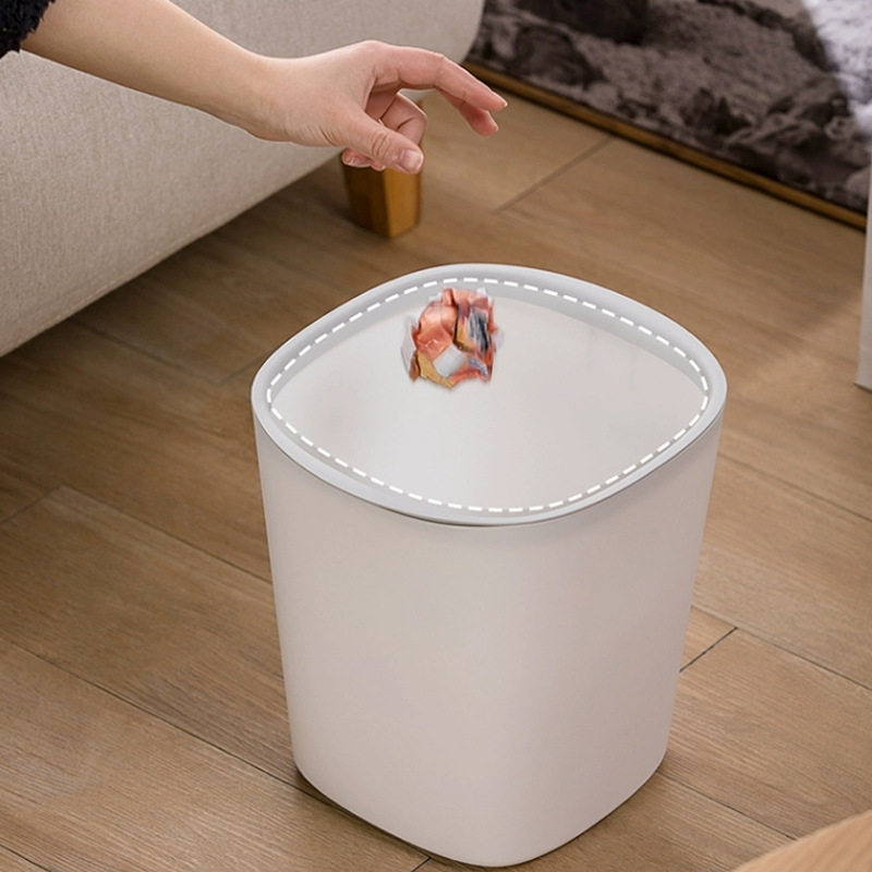 茶花垃圾桶大容量家用卫生间厨房客厅轻奢纸篓无盖方形压圈卫生桶