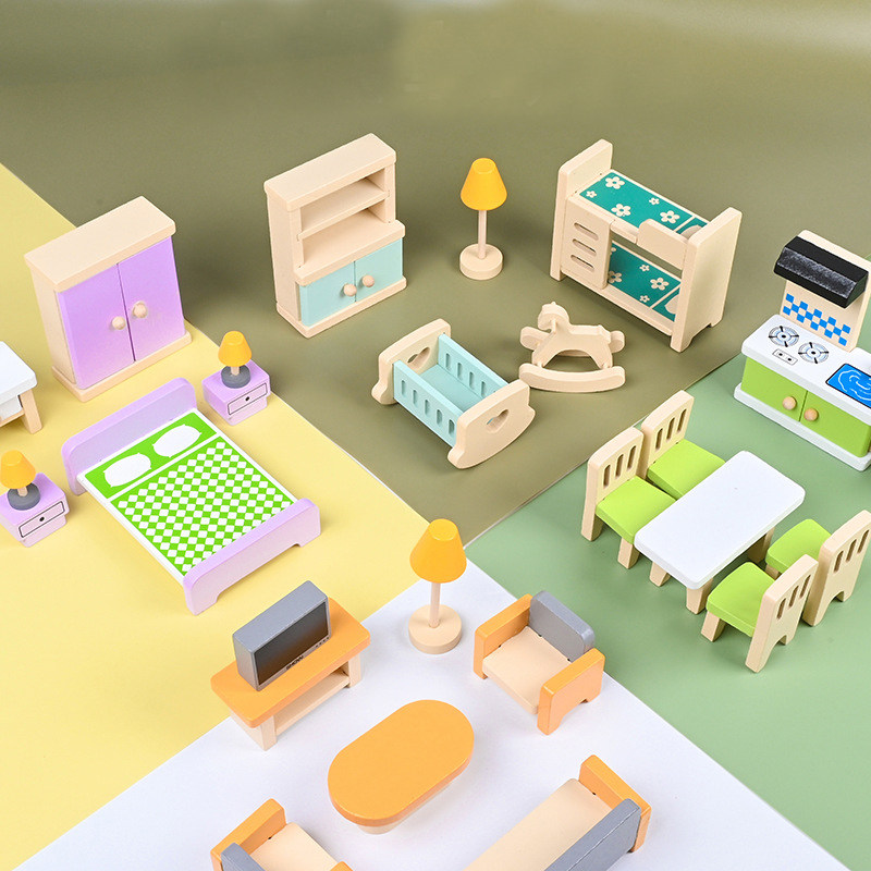 微缩模型过家家小床沙发衣柜梳妆台厨房台灯卧室客厅家具木质玩具