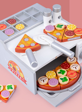 儿童仿真木质披萨烤箱pizza厨房过家家食玩食物早教益智玩具3-6岁