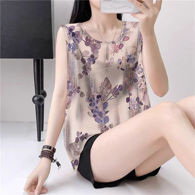吊带背心女内搭夏季2025新款外穿无袖打底衫印花宽松遮肚碎花上衣