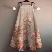 女装 印花大摆裙显瘦垂感遮肉过膝高腰裙 半身裙中长裙2025洋气新款