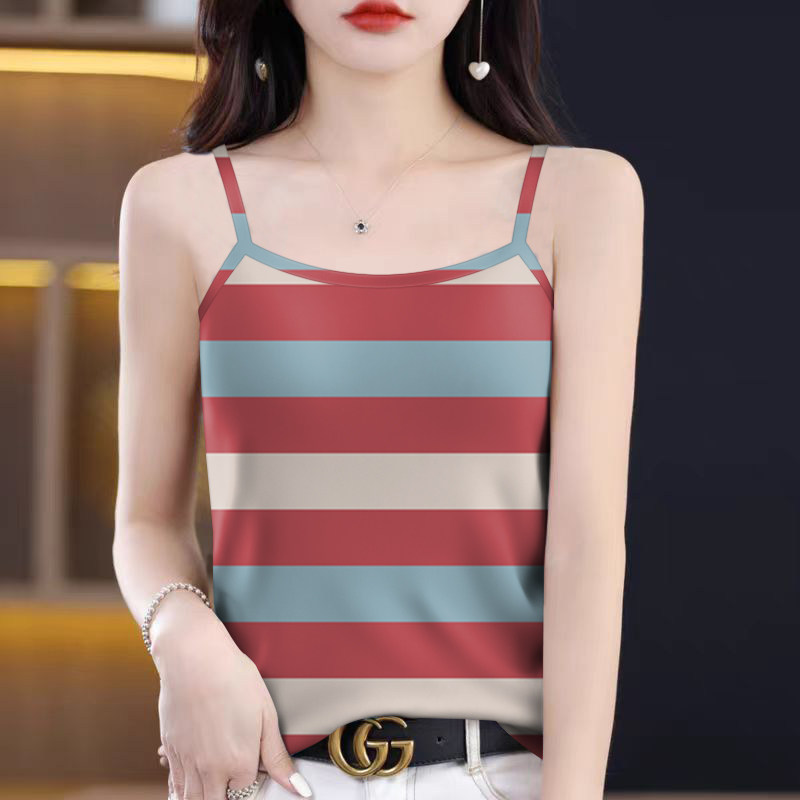 高档条纹女吊带减龄百搭2025新款夏季遮肚无袖打底背心女上衣潮