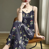 外穿印花百搭显瘦夏季 高档女吊带2025内搭V领无袖 宽松连衣裙遮肚