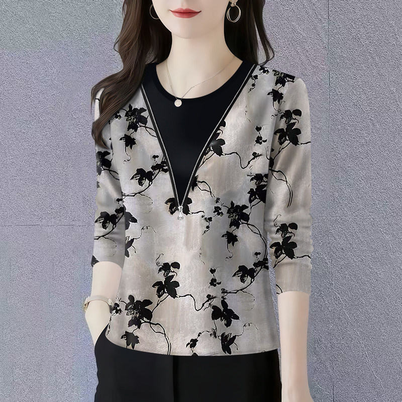 捡漏妈妈春秋时髦印花长袖t恤女大码长袖遮肚子撞色体恤打底上衣,女装/女士精品,T恤,淘宝优惠券,粉丝福利购,淘宝优惠卷