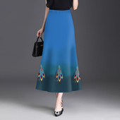 女装 印花大摆裙显瘦垂感遮肉过膝高腰裙 半身裙中长裙2025洋气新款