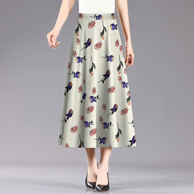 大码女装垂感复古碎花裙半身裙女2025新款夏天A字裙子中长裙半裙