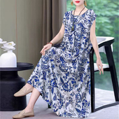 女士印花连衣裙夏季 大码 女装 2025新款 时尚 宽松显瘦妈妈背心长裙女