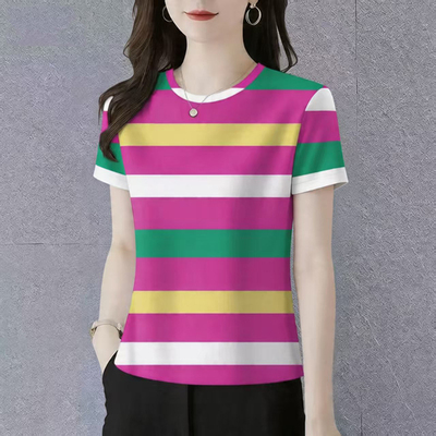 捡漏韩版高档2026新款减龄遮肚显条纹短袖妈妈打底女潮上衣