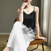 渐变印花百搭显瘦夏季 高档女吊带2025内搭V领无袖 宽松连衣裙遮肚