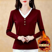 t恤女2025秋冬季 新款 气质爆款 假两件减龄妈妈加绒长袖 内搭打底衫