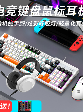 蝰蛇KM800por机械手感有线键盘鼠标耳机三件套装家用办公学生电竞