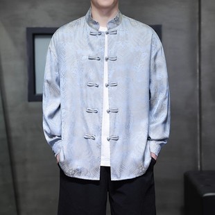 男款 新中式 高端2025新款 衬衫 复古汉服立领衬衣 盘扣长袖 中国风唐装