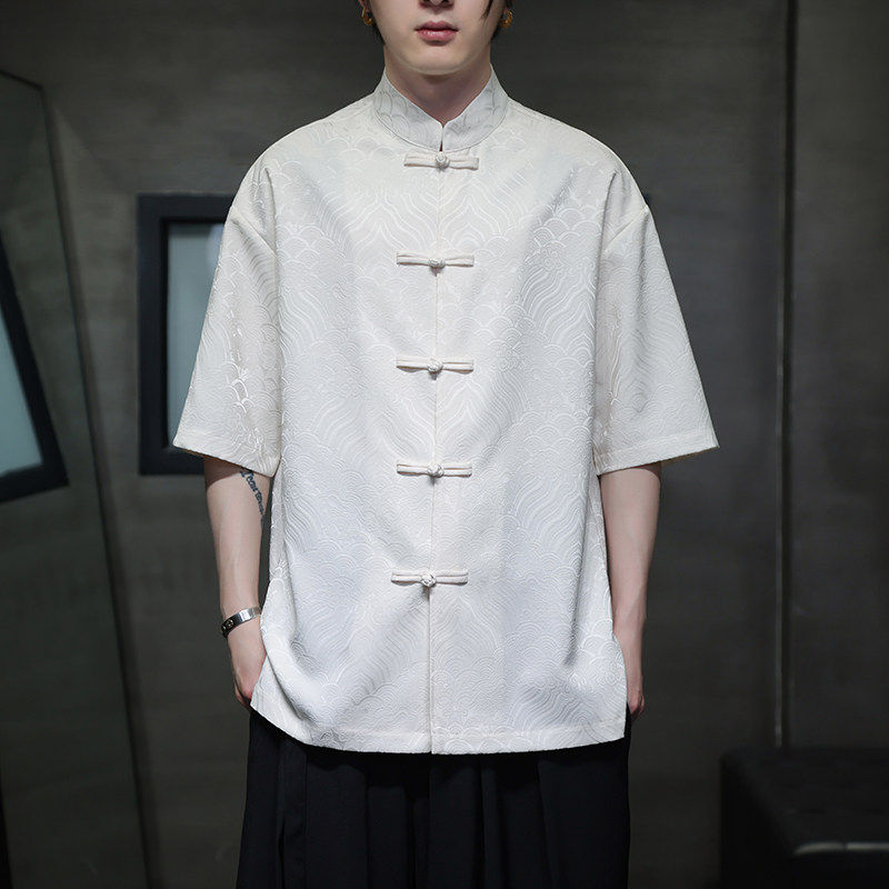 男款盘扣改良傣装复古新中式唐装中国风短袖衬衫云南民族傣族服装