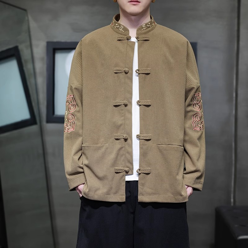中国风男装上衣2025新款新中式男款唐装潮款外套复古汉服盘扣衣服