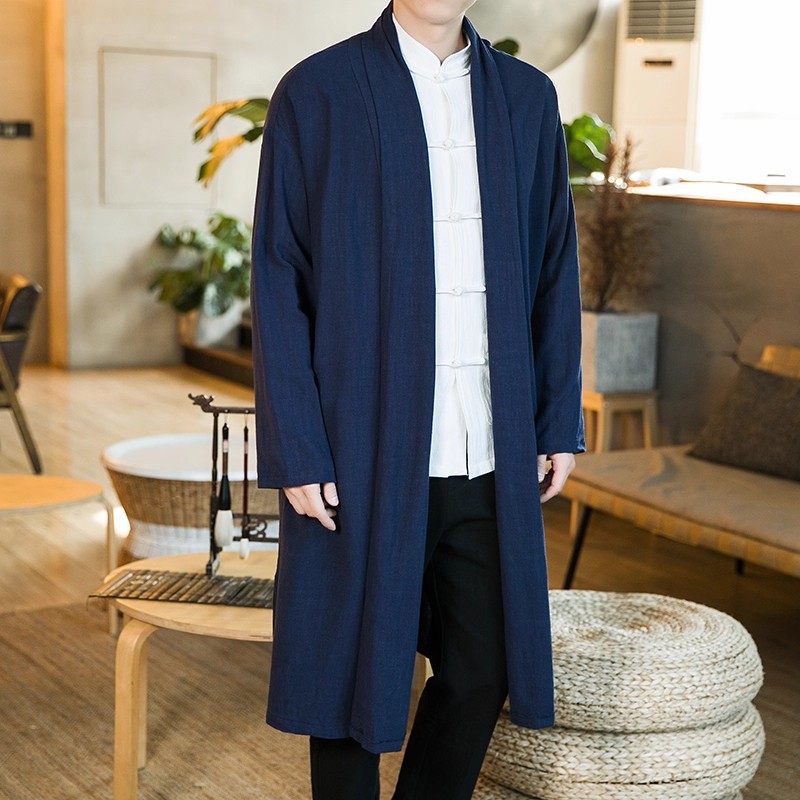 中国风道服男禅意居士服中长款长衫汉服道士服装道袍道系长袍外套