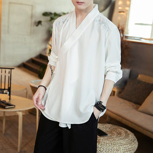 中国风睡衣男大码古风明制汉服中式交领系带古装斜襟道服交襟道袍