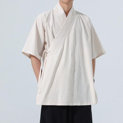明制汉服男日常交领右衽上衣棉麻短袖短衫改良宋制传统斜襟道袍夏