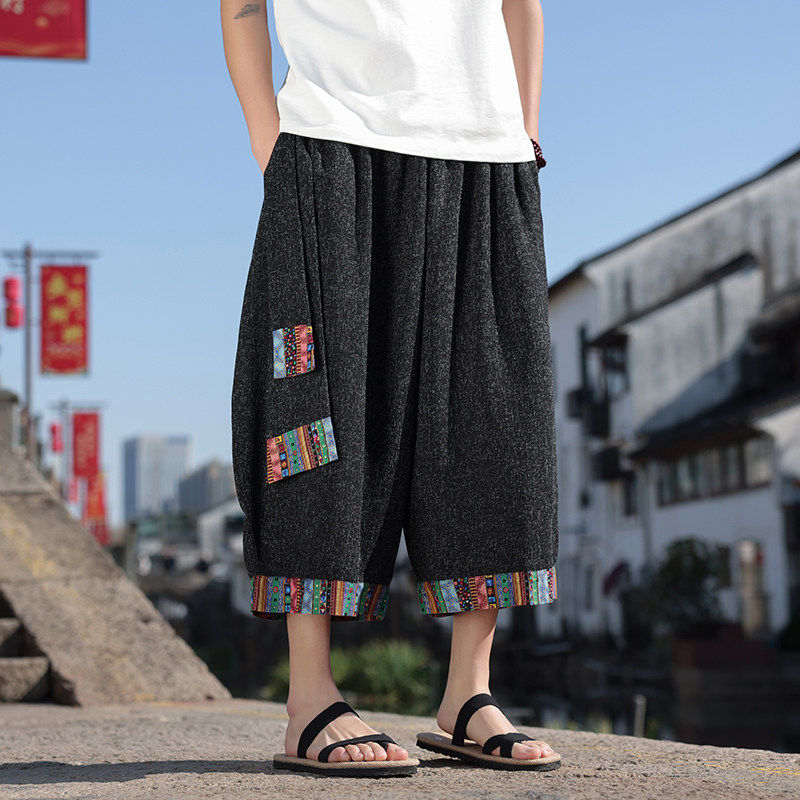 民族风裤子男云南穿搭短裤少数名族阔腿裤宽松大裆裤哈伦七分裤夏