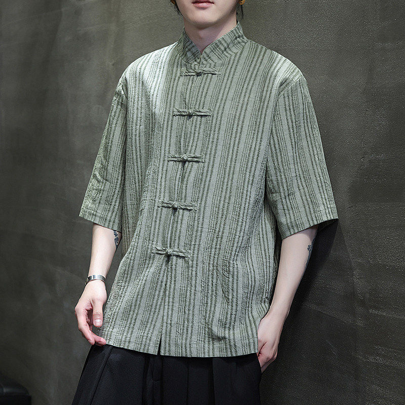 男款盘扣短袖衬衫夏季中国风棉麻唐装复古中式傣装云南民族傣族服