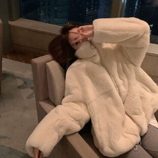 秋冬新款 立领獭兔毛仿皮草棉服宽松大衣加厚 2025羊羔毛外套女短款