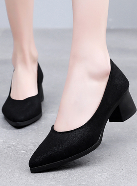 老北京布鞋女高跟黑色工装鞋上班鞋透气鞋正装软底不累脚女单鞋