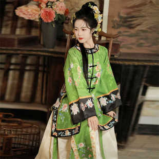 柒汐原創(chuàng)漢服女春秋款 晚清少奶奶古董衣印花大襟氅衣馬面裙清漢女