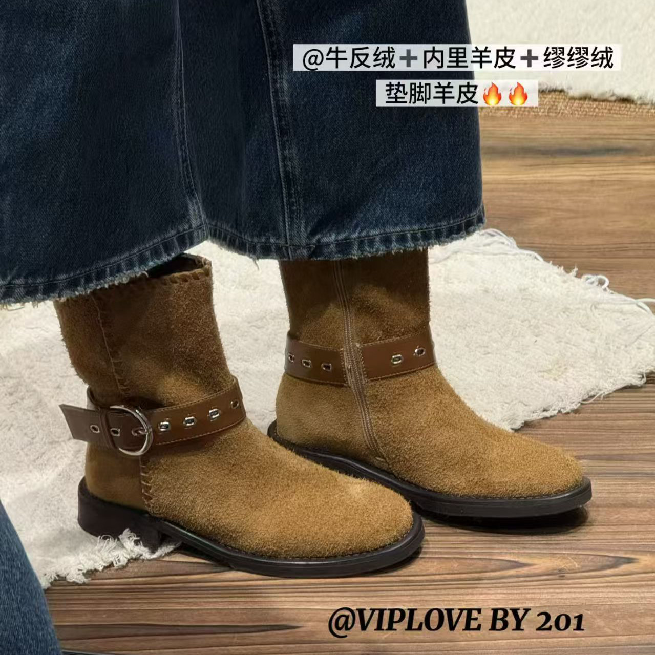 欧美时装中筒靴女内里羊皮