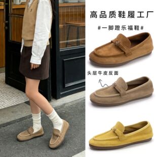 头层牛皮老钱风乐福鞋女法式复古云朵软底平底真皮单鞋现货批发