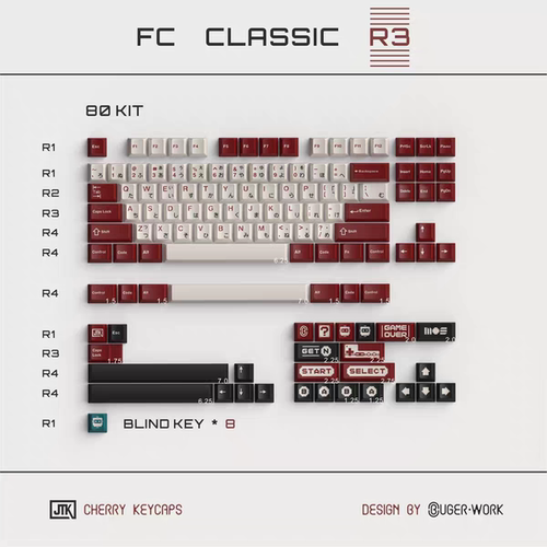 JTK FC红白机 R3 二色/三色 客制化键帽 二色键帽 机械键盘键帽