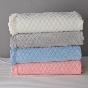 韩式素色短毛绒绗缝水洗毯子冬被枕套四件套绒毯宝宝绒被子