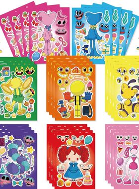8/16Sheets Cartoon Playtime Puzzle Stickers Game Make-a-Face