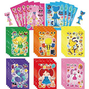 8/16Sheets Cartoon Playtime Puzzle Stickers Game Make-a-Face