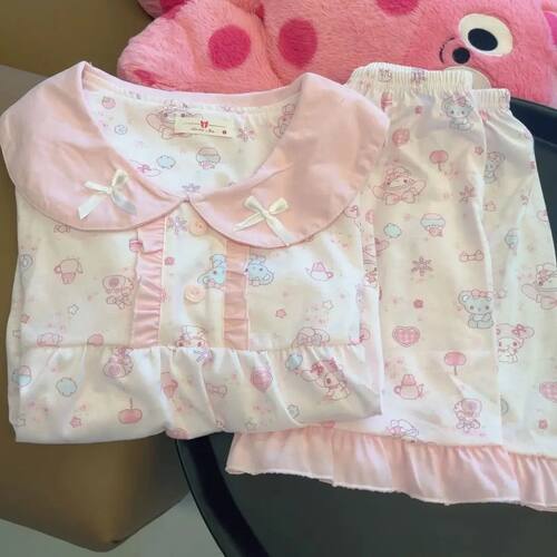 Sanrio  Kitty Sexy Women's Nightwear Set Kawaii Cartoon Summ