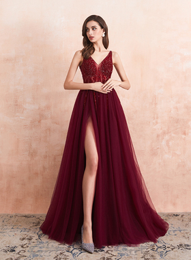 Sexy Tulle Long Prom Dresses 2022 New Arrival Beaded Split A