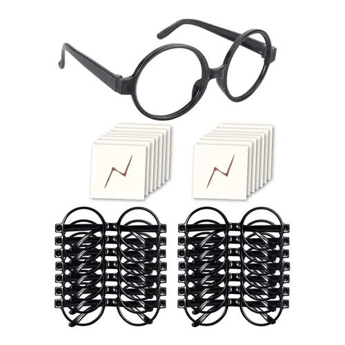 16Pcs Wizard Glasses with Round Frame No Lenses and Tattoos