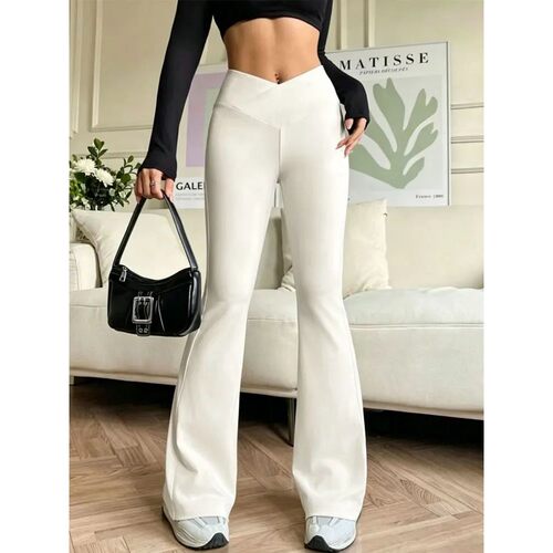 V Waist Flare Pants Womens High Waist Slim Fit Flared Trouse
